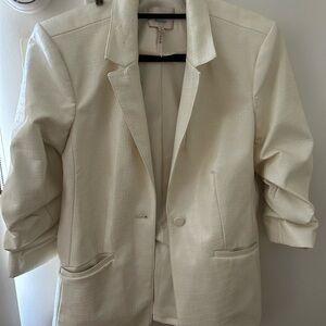 Cinq a Sept Cream Blazer with Ruched Sleeves